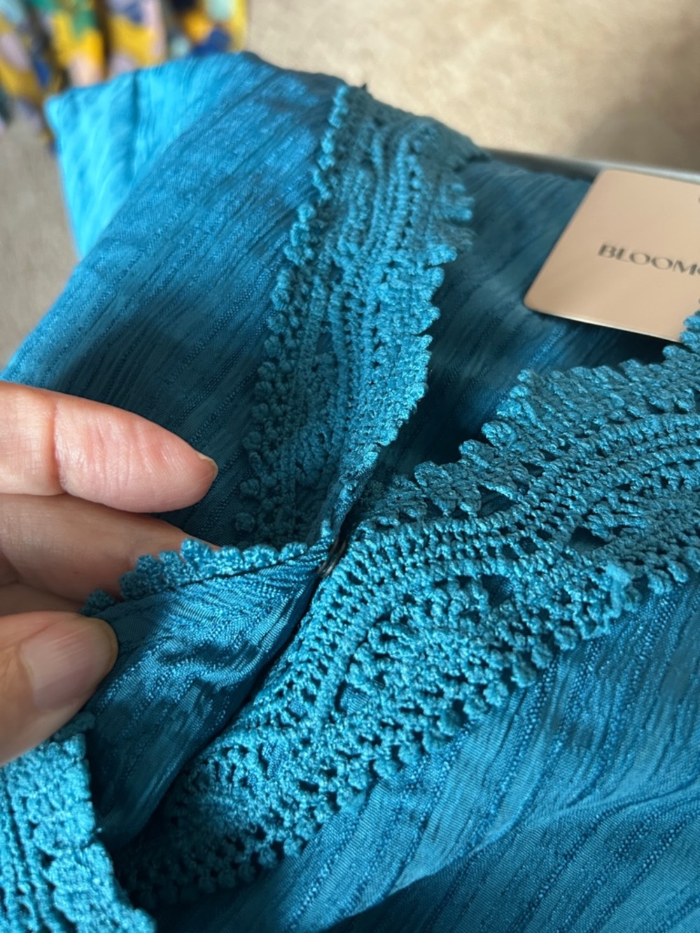 BloomChic Teal Midi Dress with Lace Waistband - Picture 6 of 8
